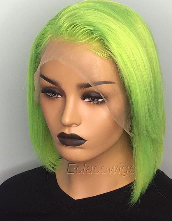 Blue Red Purple Pink Green Yellow Bob Human Hair Lace Front Wigs