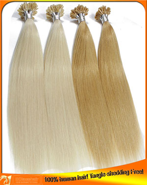 Virgin human hair pre bonded hair extensions