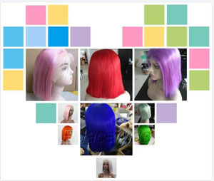 Blue Red Purple Pink Green Yellow Bob Human Hair Lace Front Wigs