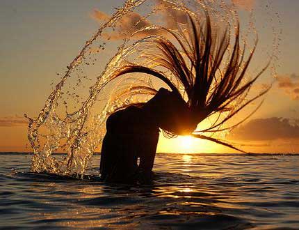 swimming with human hair wig