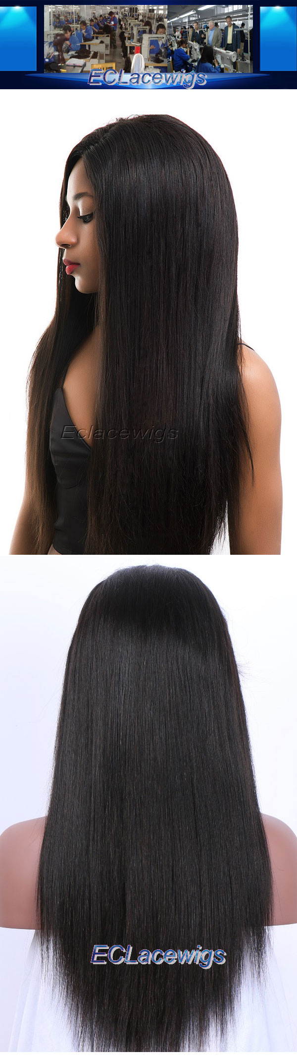 Straight human hair wig